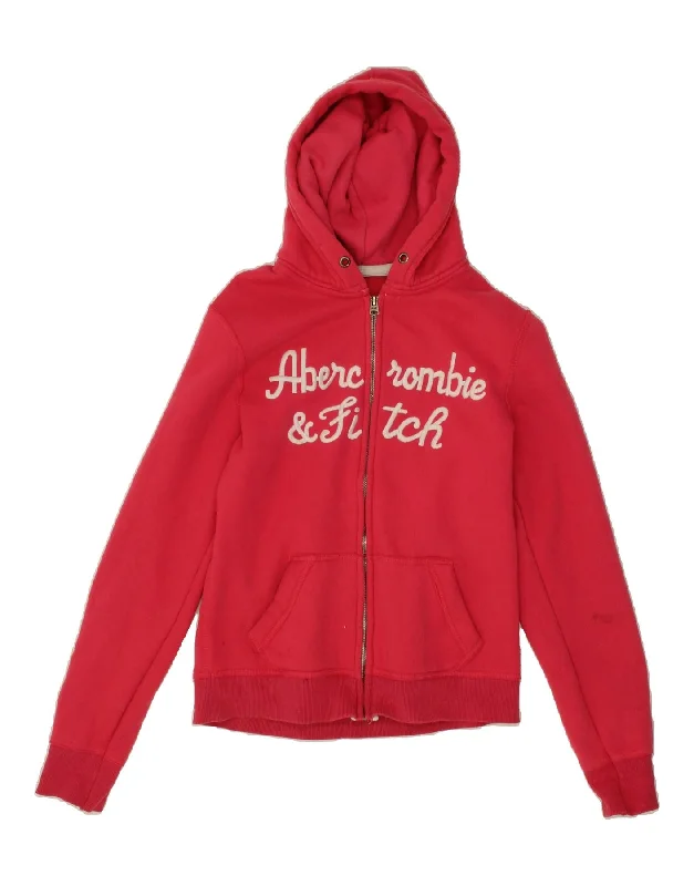 Epic Deals ABERCROMBIE & FITCH Womens Graphic Zip Hoodie Sweater UK 14 Large Pink
