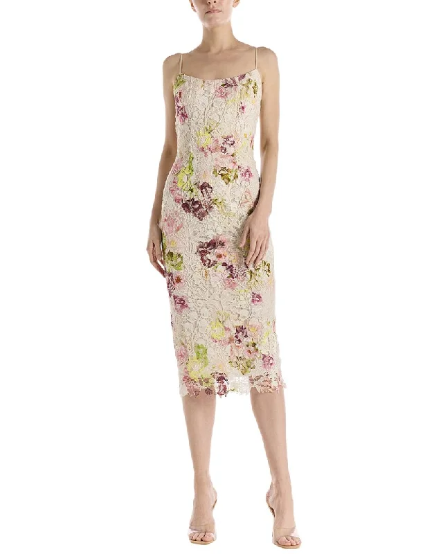 Monique Lhuillier Printed Floral Guipure Lace Dress