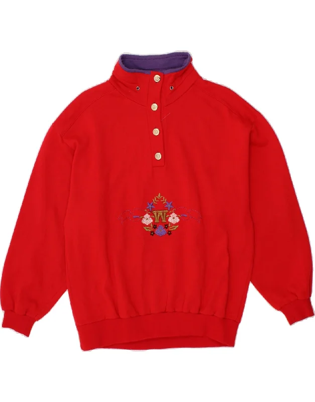 Extra Savings VINTAGE Womens Button Neck Sweatshirt Jumper UK 16 Large Red Floral