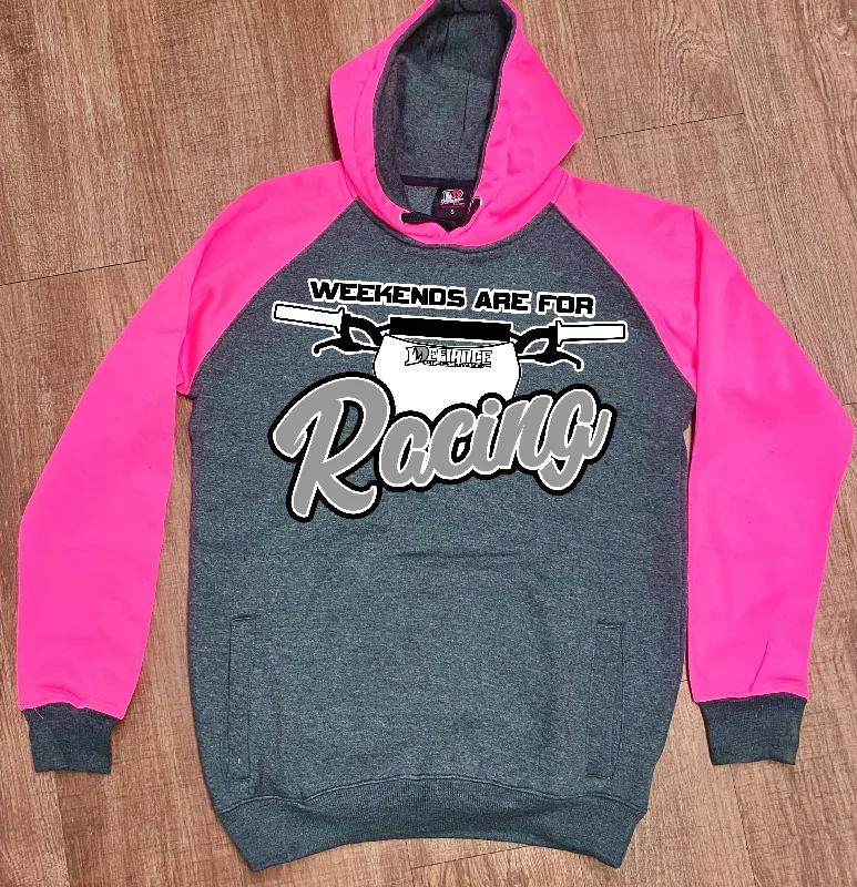 The Best Prices Weekends are for RACING Neon Pink/grey Hoodie