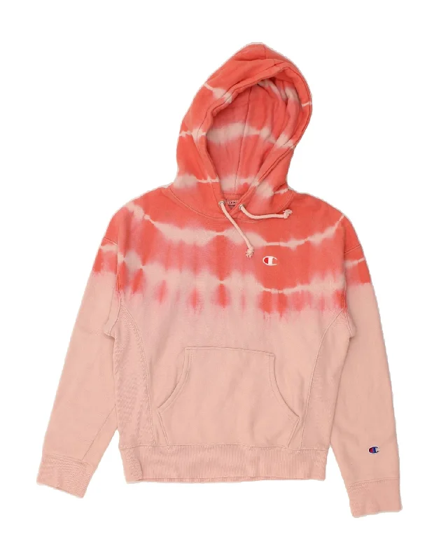 Unbeatable Prices CHAMPION Womens Oversized Hoodie Jumper UK 10 Small Pink Tie Dye Cotton