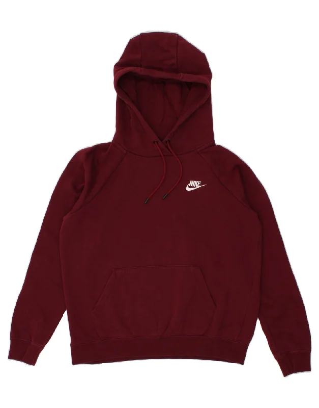 NIKE Womens Oversized Hoodie Jumper UK 10 Small Burgundy Cotton