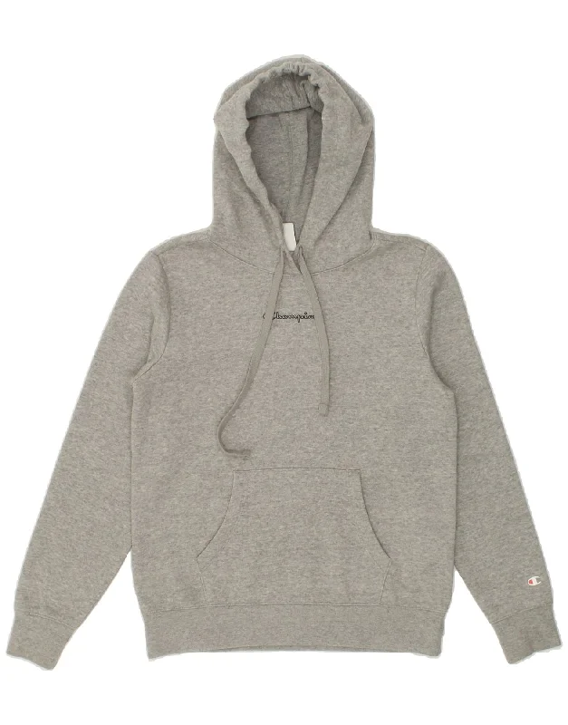 CHAMPION Womens Graphic Hoodie Jumper UK 10 Small Grey Cotton