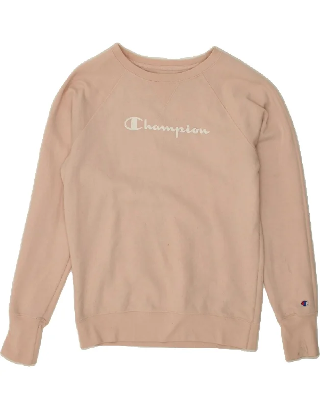 Season Finale Sale CHAMPION Womens Oversized Graphic Sweatshirt Jumper UK 10 Small Pink