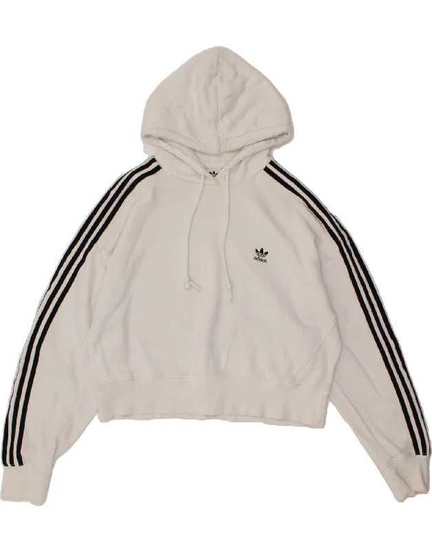 ADIDAS Womens Oversized Crop Hoodie Jumper UK 14 Large White Cotton