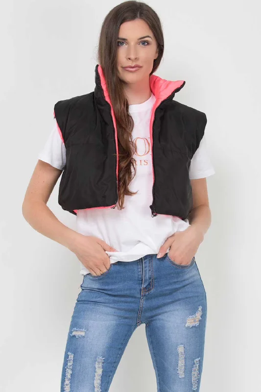 YEAR-End Clearance Reversible Cropped Padded Gilet Black