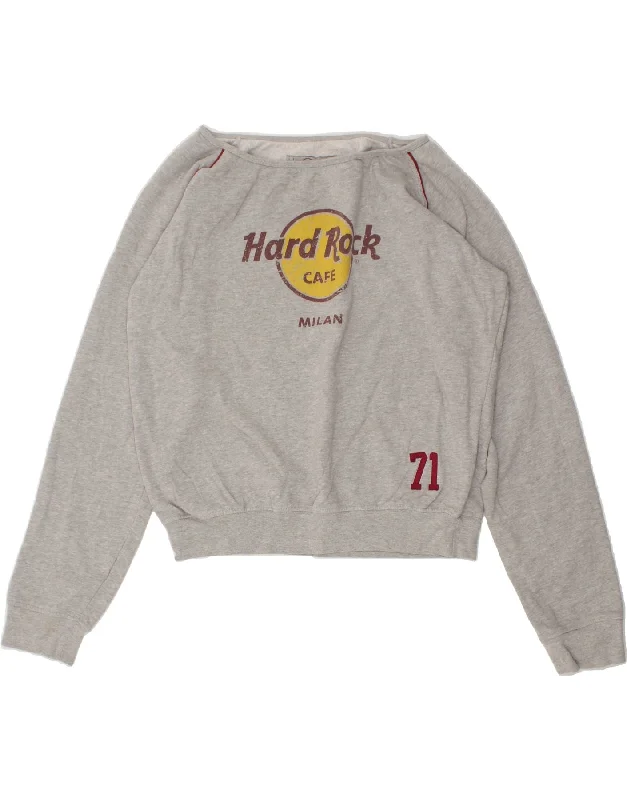 HARD ROCK CAFE Womens Milan Crop Graphic Sweatshirt Jumper UK 20 2XL Grey