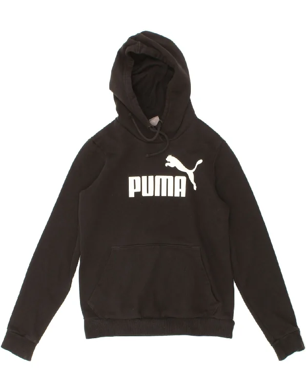 PUMA Womens Graphic Hoodie Jumper UK 12 Medium Black Cotton