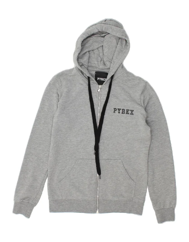 PYREX Womens Oversized Graphic Zip Hoodie Sweater UK 6 XS Grey Cotton