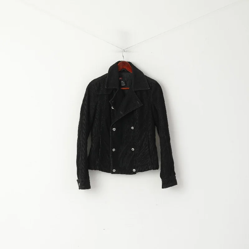 Clearance Sale Diesel Women M Conduroy Jacket Black Shiny Double Breasted Cotton Top Clearance Sale Diesel Women M Conduroy Jacket Black Shiny Double Breasted Cotton Top
