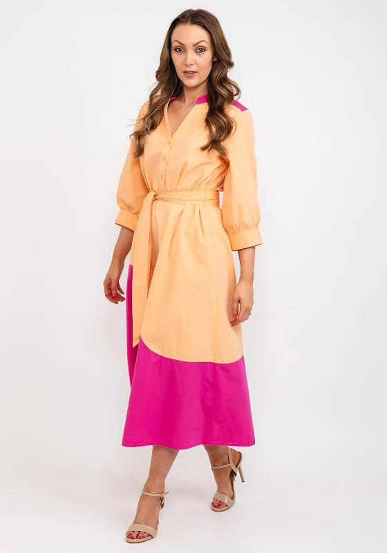 Savings Event b.young Colour Block Tunic Maxi Dress, Orange & Fuchsia