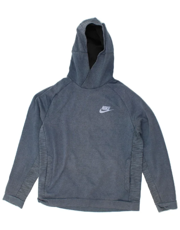 NIKE Womens Graphic Hoodie Jumper UK 14 Medium Navy Blue Cotton