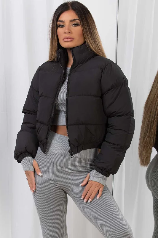 Discount Mania Crop Puffer Jacket Black