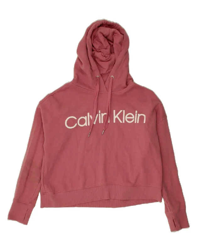 Early Access CALVIN KLEIN Womens Graphic Hoodie Jumper UK 14 Medium Pink Cotton