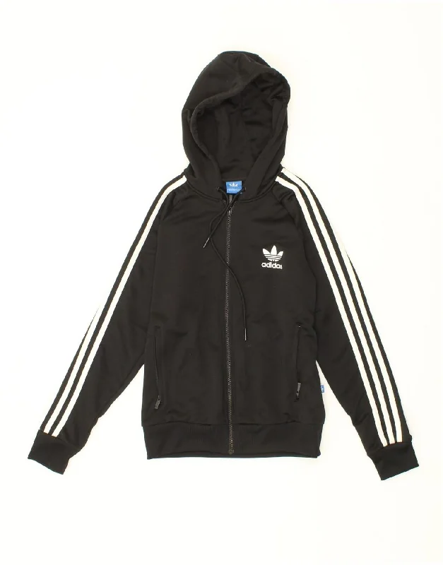 ADIDAS Womens Zip Hoodie Sweater UK 14 Medium Black Polyester