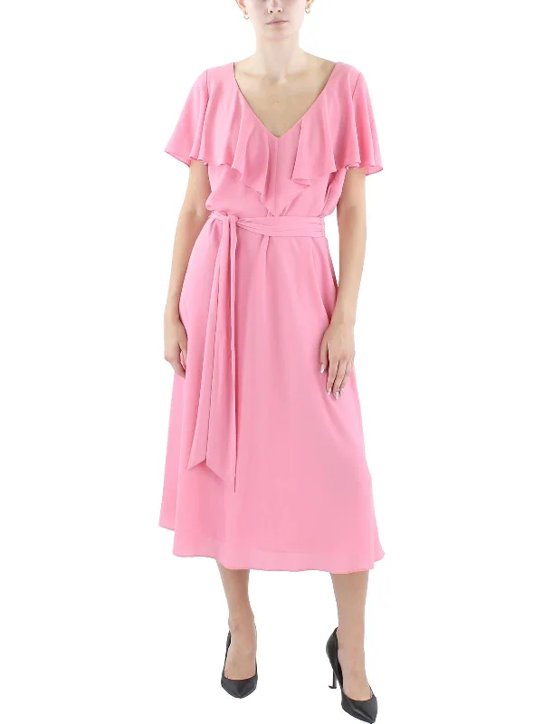 Blowout Deals Womens Ruffled Polyester Shift Dress