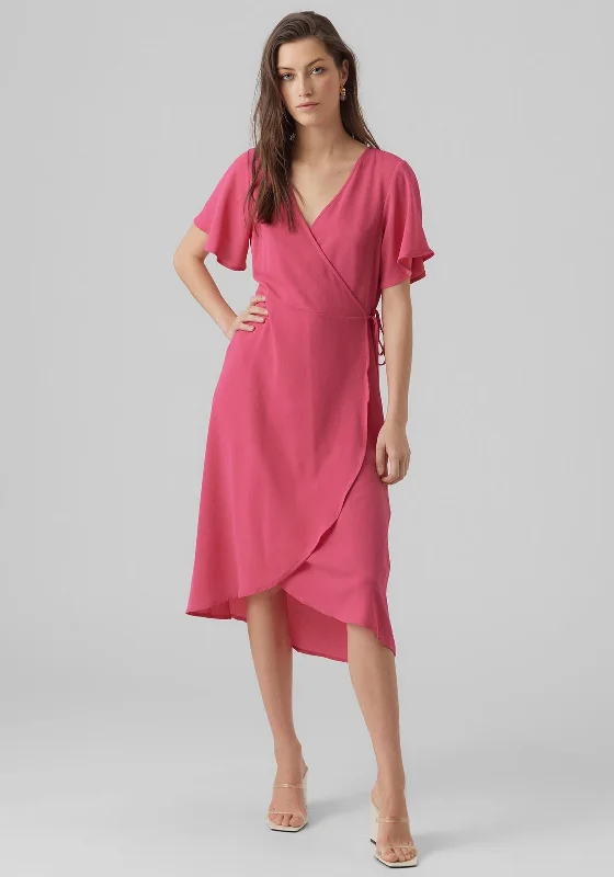 Best Bargains Vero Moda Saki Wrap Midi Dress, Pink Yarrow