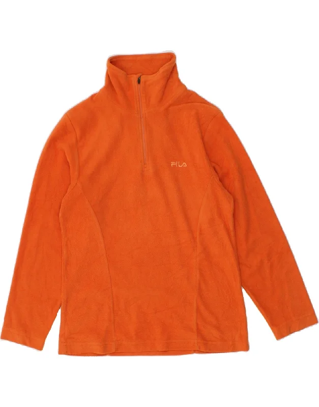 FILA Womens Zip Neck Fleece Jumper UK 12 Medium Orange