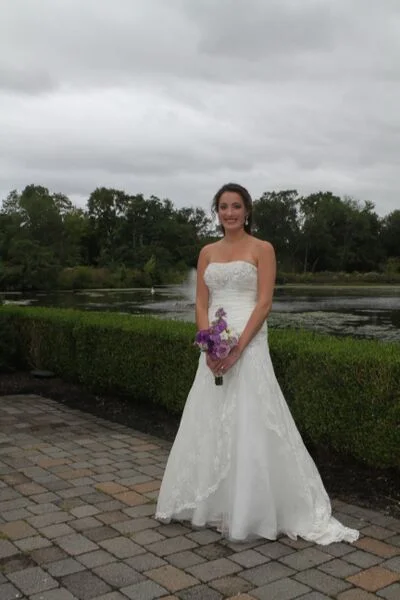 New Arrival David's Bridal Strapless Lace A-line Gown with Side Split Style Y
