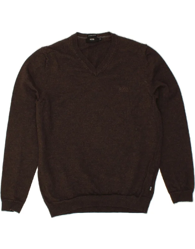 Weekend Flash Sale HUGO BOSS Womens V-Neck Jumper Sweater UK 18 XL Brown Wool