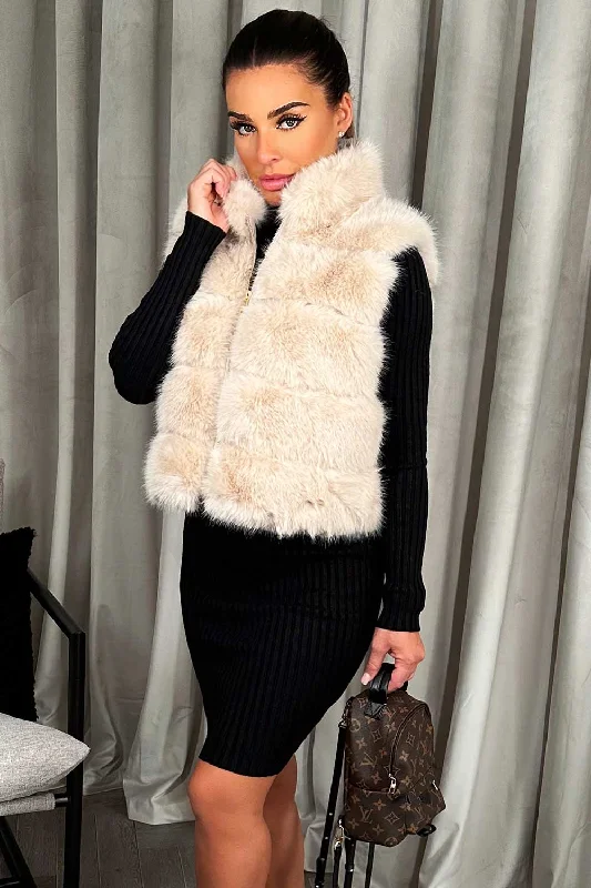 Act Fast Faux Fur Gilet Beige