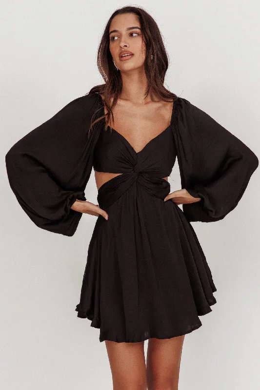 Fantastic Offers Miraya Balloon Sleeve Twist Mini Dress Black