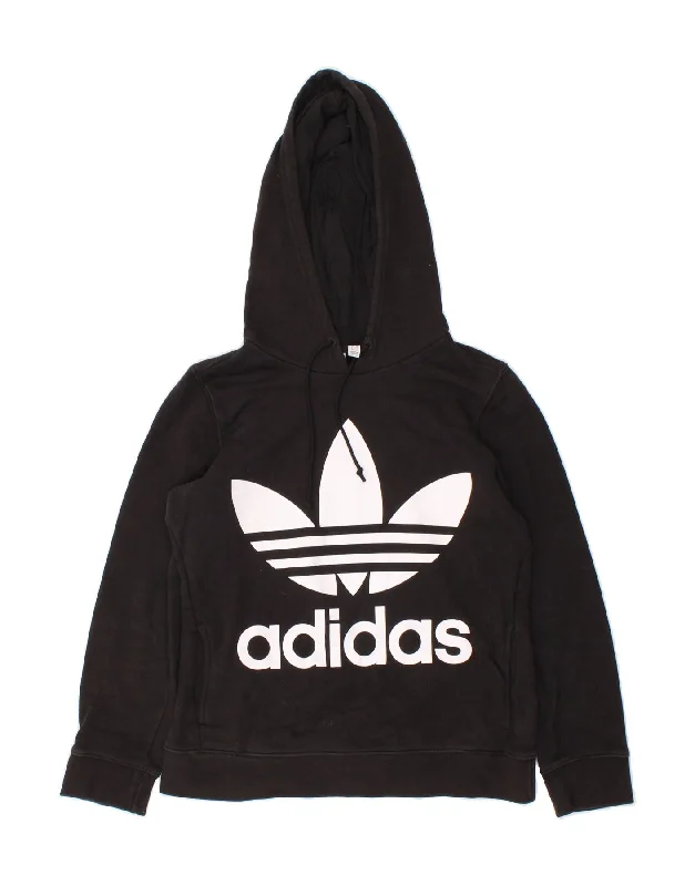 ADIDAS Womens Oversized Graphic Hoodie Jumper UK 10 Small Black Cotton