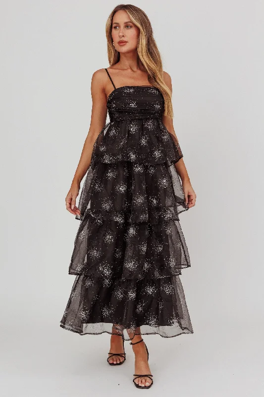 Loyalty Reward Morina Tiered Maxi Dress Glitter Black