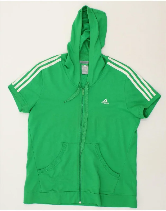 ADIDAS Womens Short Sleeve Zip Hoodie Sweater UK 22 3XL Green Cotton