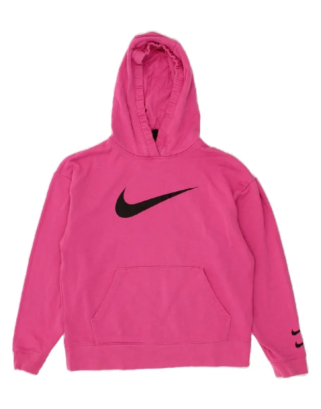 NIKE Womens Oversized Graphic Hoodie Jumper UK 10 Small Pink Cotton