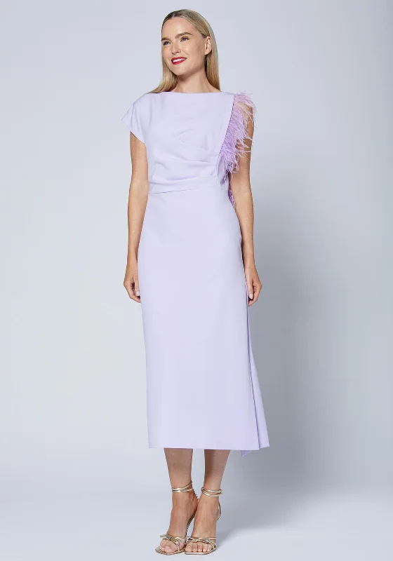 Act Now Caroline Kilkenny Trish Feather Shoulder Maxi Dress, Lilac