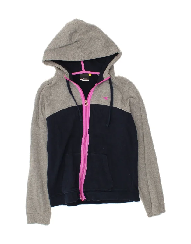 Huge Savings DIADORA Womens Zip Hoodie Sweater UK 18 XL Grey Colourblock Cotton