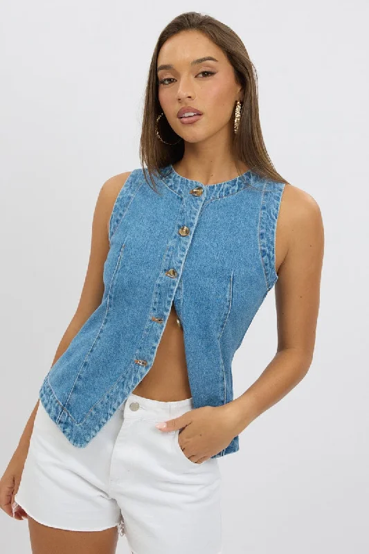 The Best Prices Denim High Neck Vest
