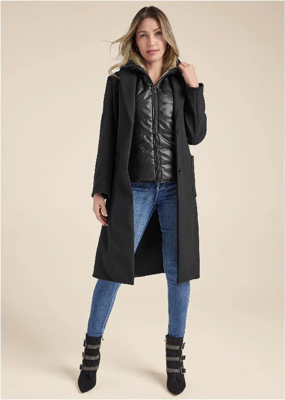 Seasonal Clearance Layered Coat And Vest Set - Black
