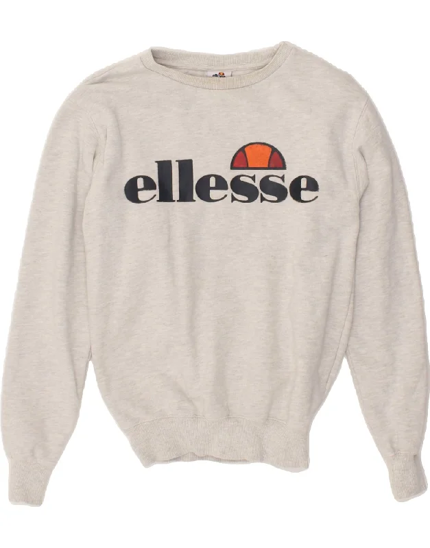 Deal of the Day ELLESSE Womens Oversized Graphic Sweatshirt Jumper UK 6 XS Grey Cotton