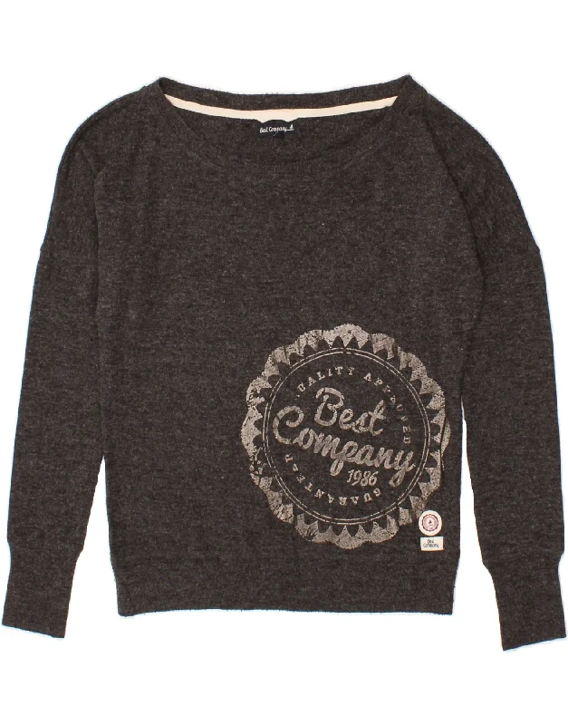 Super Savings BEST COMPANY Womens Graphic Boat Neck Jumper Sweater UK 10 Small Grey