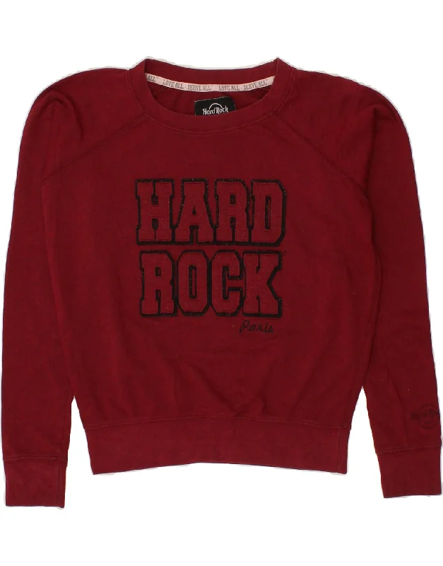 HARD ROCK Womens Paris Graphic Sweatshirt Jumper UK 14 Medium Maroon