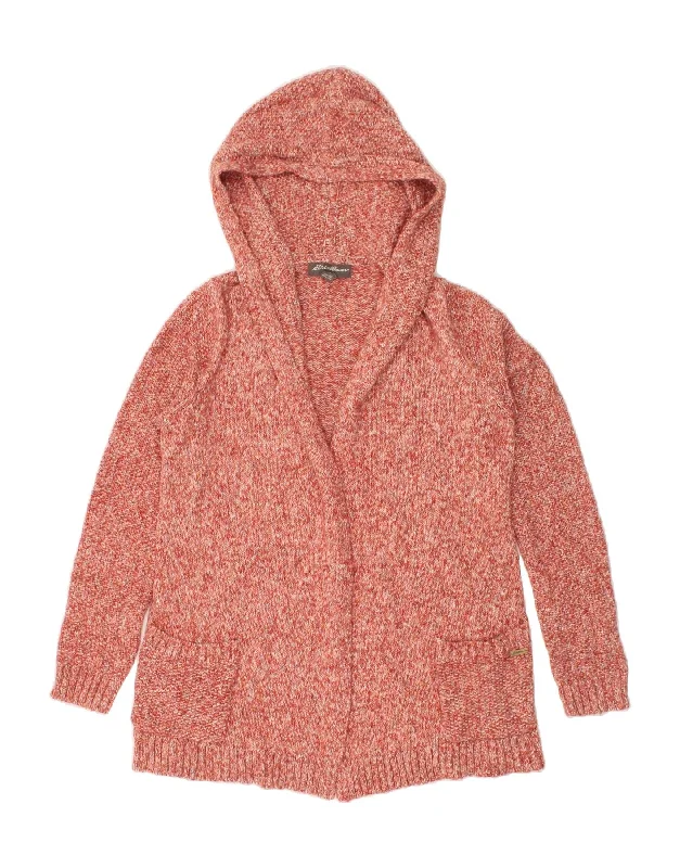 Early Bird Discount EDDIE BAUER Womens Hooded Cardigan Sweater UK 18 XL Red Flecked Cotton