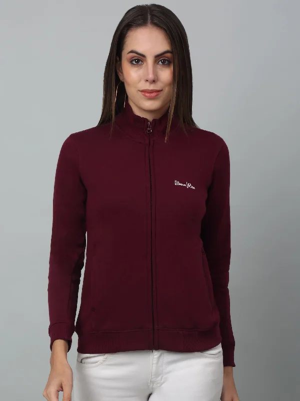 Deal Frenzy Women's Casual  Wine Regular Full Sleeve Zipthru  Sweatshirt
