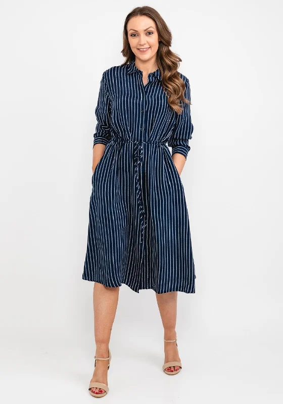 Overstock Sale Tommy Hilfiger Womens Stripped Rope Print Midi Shirt Dress, Navy
