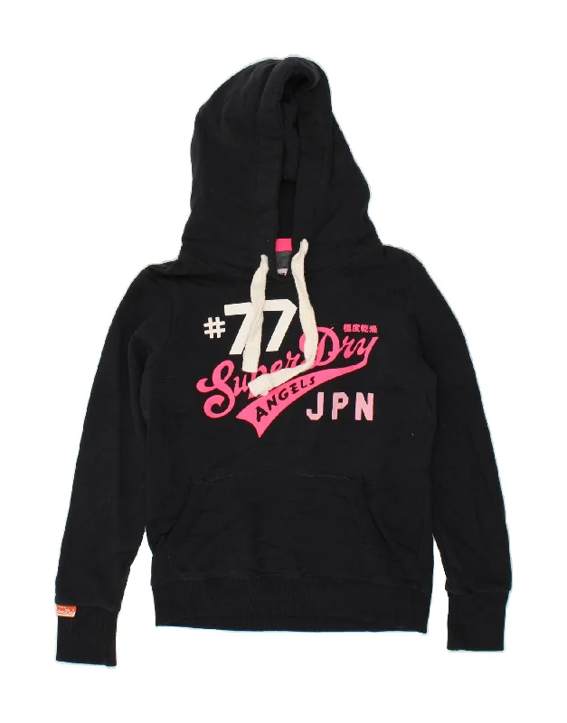 Savings Galore SUPERDRY Womens Graphic Hoodie Jumper UK 10 Small Black Cotton