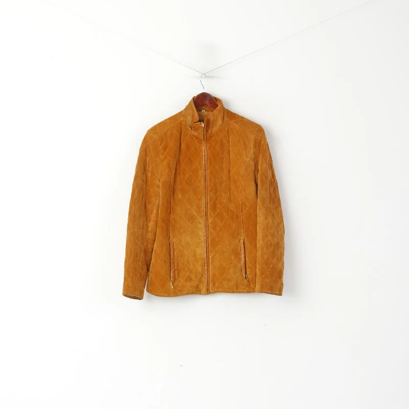 Don’t Miss Out Leather Sound Wopmen 38 M Jacket Camel Pig Suede Vintage Full Zip Shoulder Pads Top