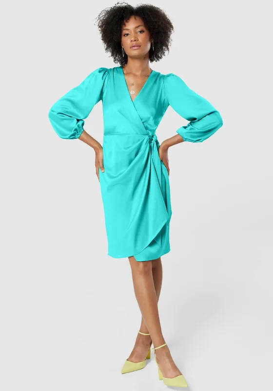 Midnight Madness Closet London Satin Wrap Knee Length Dress, Mint Green