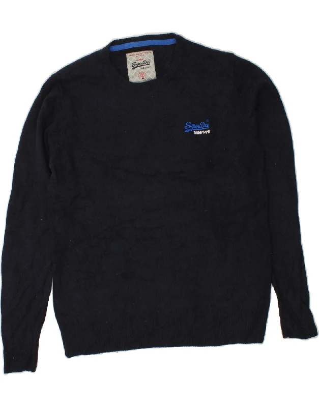 Blowout Deals SUPERDRY Womens Vintage Crew Neck Jumper Sweater UK 16 Large Navy Blue