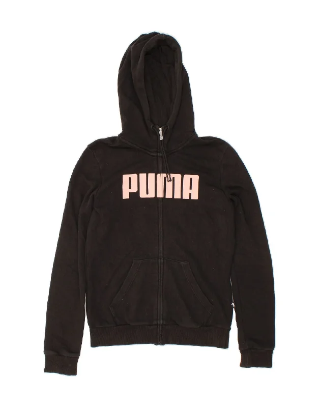Early Access PUMA Womens Loose Fit Graphic Zip Hoodie Sweater UK 6 XS Black Cotton