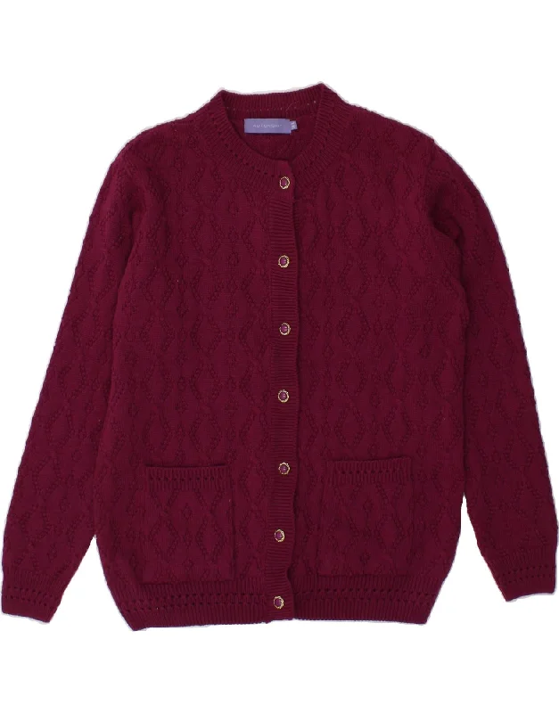 Special Offer VINTAGE Womens Cardigan Sweater UK 14 Medium Burgundy Polyester