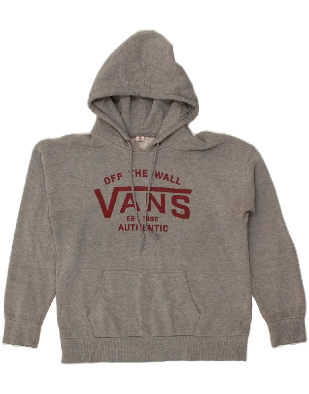 VANS Womens Graphic Hoodie Jumper UK 14 Medium Grey Flecked Cotton