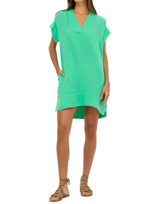 V-Neck Mini Dress In Bahama Green