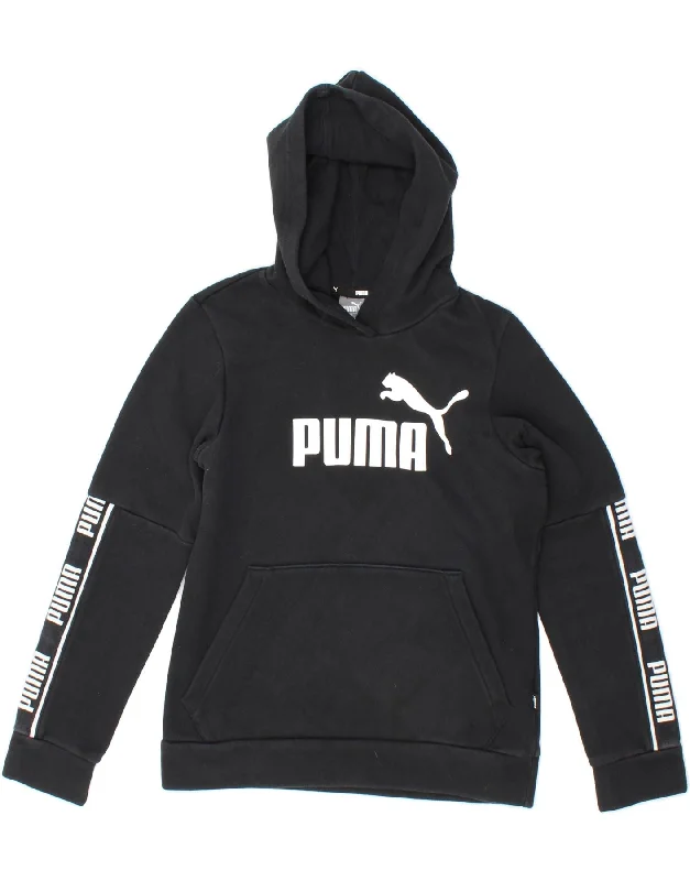 PUMA Womens Graphic Hoodie Jumper UK 10 Small Black Cotton