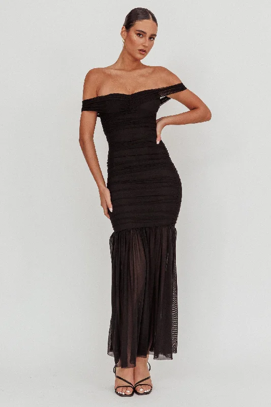 Today Only La Salle Off Shoulder Mesh Maxi Dress Black